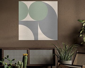 Moderne abstrakte minimalistische Kunst mit geometrischen Formen in grün, grau, weiß von Dina Dankers