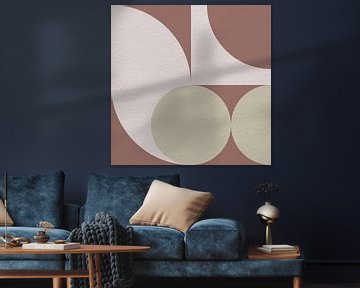 Modern abstract minimalist art with geometric shapes in warm brown, beige, white by Dina Dankers
