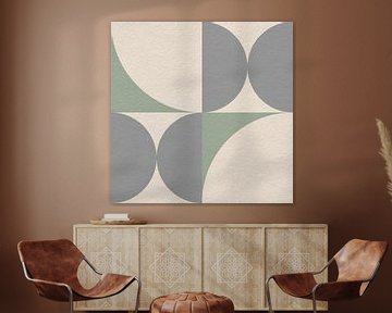 Moderne abstracte minimalistische kunst met geometrische vormen in mintgroen, grijs, wit van Dina Dankers