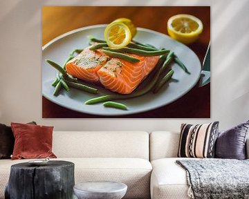 Fresh Salmon with Green Beans Illustration by Animaflora PicsStock