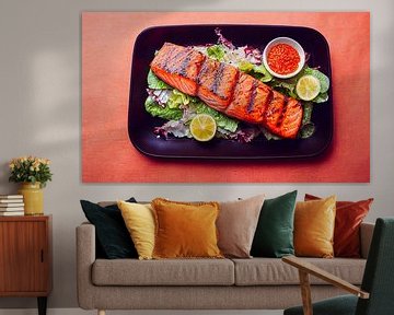 Fresh Salmon with Green Beans Illustration 01 by Animaflora PicsStock