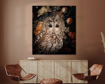 Still life Owl in flowers