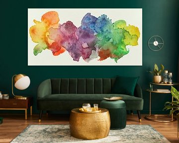 Druppels in regenboog kleuren (vrolijk abstract aquarel schilderij bonte stoere mannelijk ruig verf)