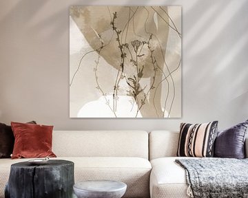 Abstract Retro Botanical. Flowers, plants and leaves in beige  and brown by Dina Dankers