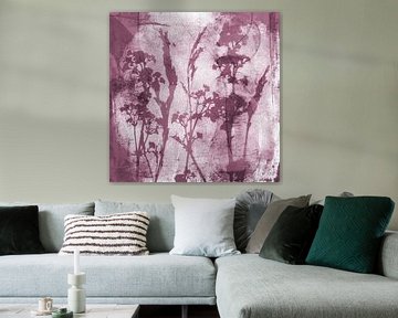 Abstrait Retro Botanique. Fleurs, plantes et feuilles en violet et blanc. sur Dina Dankers