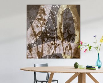Abstract Retro Botanical. Flowers, plants and leaves in brown, beige, yellow by Dina Dankers