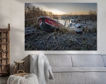 Boote im winterlichen Schilf von Jan Georg Meijer