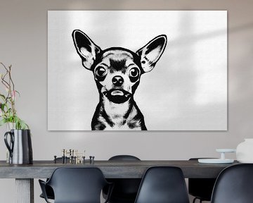 Portrait d'un mauvais garçon chihuahua noir et blanc sur Maud De Vries