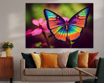 Regenboog Kleuren Vlinder op Bloem, Kunstillustratie van Animaflora PicsStock