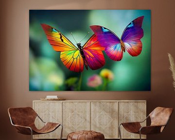 Rainbow Colours Butterfly on Flower, Art Illustration by Animaflora PicsStock