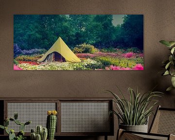 Tente dans un jardin avec des fleurs Illustration sur Animaflora PicsStock