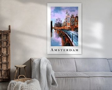 Poster Amsterdam Lila Himmel von Atelier Paint-Ing