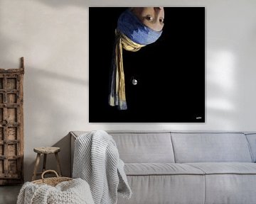 Vermeer Meisje met de Parel Ondersteboven - popart zwart van Miauw webshop