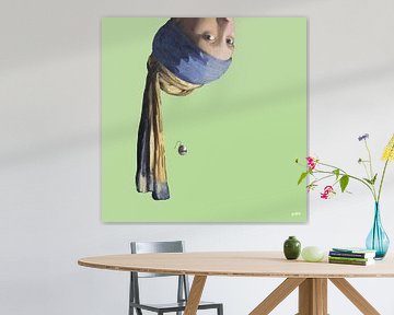 Vermeer Upside Down Girl with a Pearl Earring - pop art light green by Miauw webshop