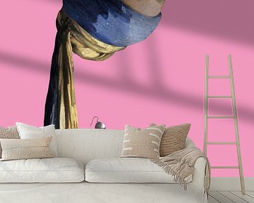 Vermeer Meisje met de Parel Ondersteboven - popart roze van Miauw webshop