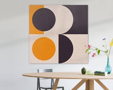 Retro shapes II in yellow, black and off white. Modern abstract geometric art by Dina Dankers