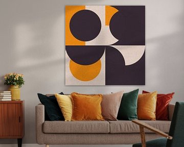 Retro shapes III in yellow, black and off white. Modern abstract geometric art by Dina Dankers