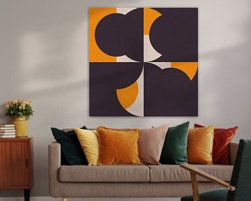 Retro shapes IV in yellow, black and off white. Modern abstract geometric art by Dina Dankers