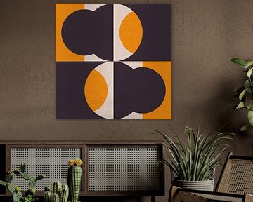 Retro shapes V in yellow, black and off white. Modern abstract geometric art by Dina Dankers