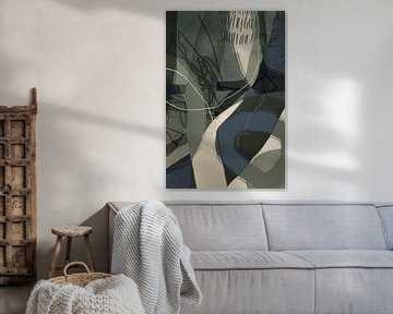 Moderne abstracte minimalistische organische vormen en lijnen in grijs, blauw, beige van Dina Dankers