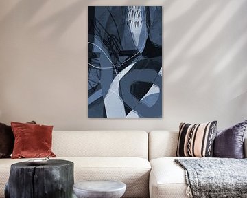 Moderne abstrakte minimalistische organische Formen und Linien in Blau, Schwarz und Weiß von Dina Dankers