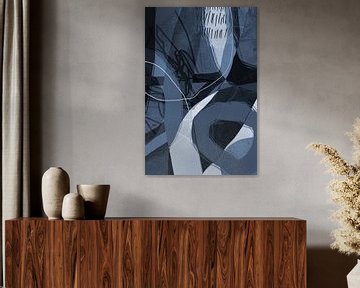 Moderne abstracte minimalistische organische vormen en lijnen in blauw, zwart en wit van Dina Dankers