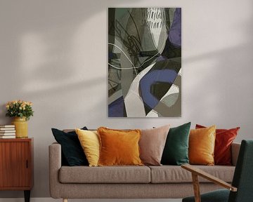 Modern abstract minimalist organic shapes and lines in taupe, brown, purple by Dina Dankers