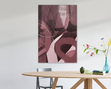 Modern abstract minimalist organic shapes and lines in dark magenta and brown by Dina Dankers