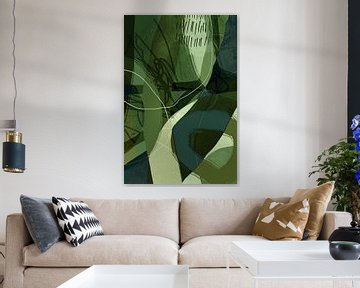 Moderne abstracte minimalistische organische vormen en lijnen in groen, zwart, beige van Dina Dankers