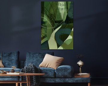 Moderne abstracte minimalistische organische vormen en lijnen in groen, zwart, beige van Dina Dankers