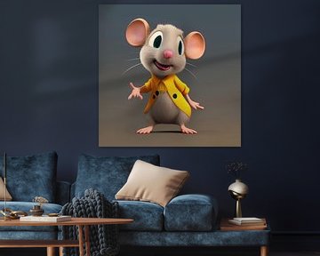 Schattige muis in een geel jasje illustratie van Laly Laura