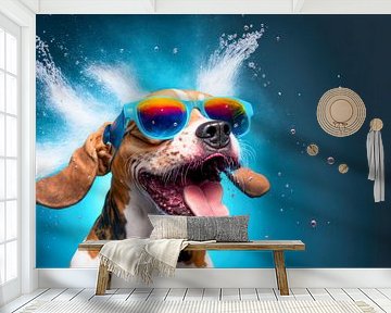 Beagle hond met zonnebril. van AVC Photo Studio