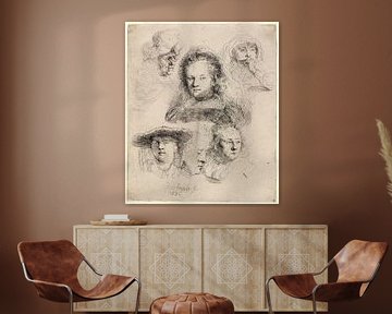 Rembrandt van Rijn,  Studies van het Hoofd van Saskia en anderen