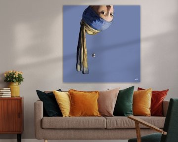 Vermeer Upside Down Girl with a Pearl Earring - pop art lavender by Miauw webshop