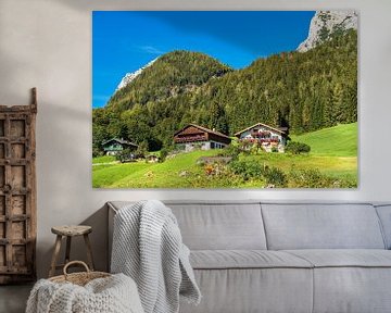 Houses and mountains in Ramsau in the Berchtesgadener Land in Bavaria