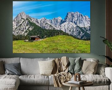 Uitzicht op de Litzlalm met hut in de Alpen in Oostenrijk van Rico Ködder