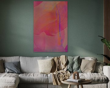 Modern abstract in neon roze, blauw en oranje, viva magenta van Studio Allee
