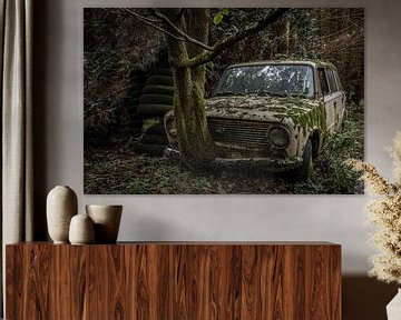 Voiture abandonnée dans la forêt sur Stefan Verhulp