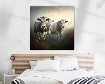 Vaches dans le brouillard sur Carla van Zomeren