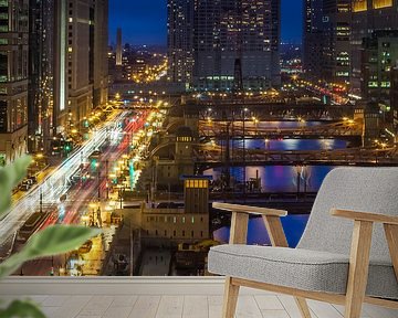 CHICAGO RIVER bruggen op het blauwe uur van Melanie Viola