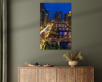 CHICAGO RIVER bruggen op het blauwe uur van Melanie Viola