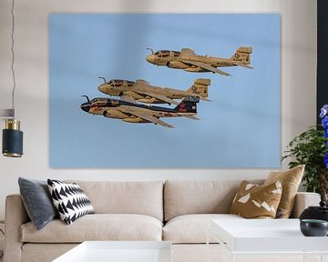 Flyby formatie van 3 Grumman EA-6B Prowlers. van Jaap van den Berg