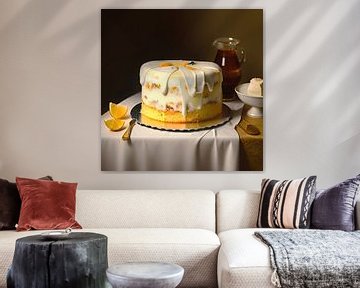 Still life of a lemon curt cake with white chocolate