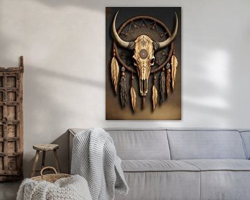 The mystical appeal of a bull skull and dreamcatcher by Vlindertuin Art