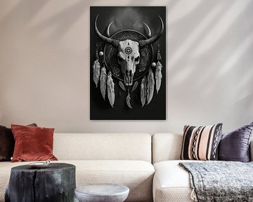The powerful tale of a bull skull and dreamcatcher by Vlindertuin Art