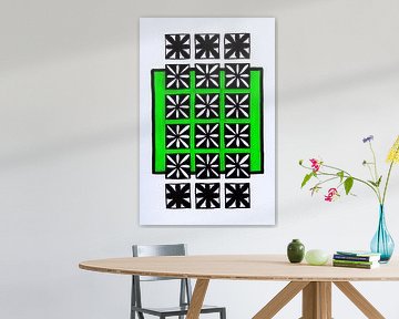 Black and white flowers in green