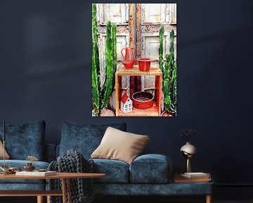 Red and Green Cactus Display