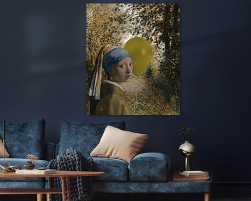 Meisje met de parel in het bos van Renoir met ballon van Digital Art Studio