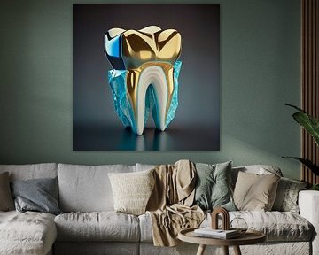 Illustration 3d d'une dent avec une couronne en or