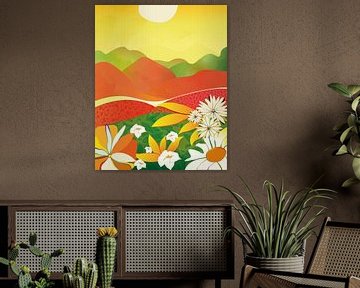 Abstract summer landscape with flowers